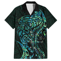 New Zealand Eel Family Matching Tank Maxi Dress and Hawaiian Shirt Tuna Aotearoa Maori With Paua Shell - Turquoise LT14 Dad's Shirt - Short Sleeve Turquoise - Polynesian Pride