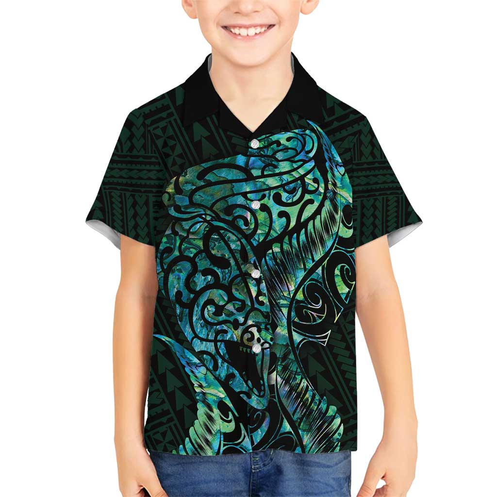 New Zealand Eel Family Matching Tank Maxi Dress and Hawaiian Shirt Tuna Aotearoa Maori With Paua Shell - Turquoise LT14 Son's Shirt Turquoise - Polynesian Pride