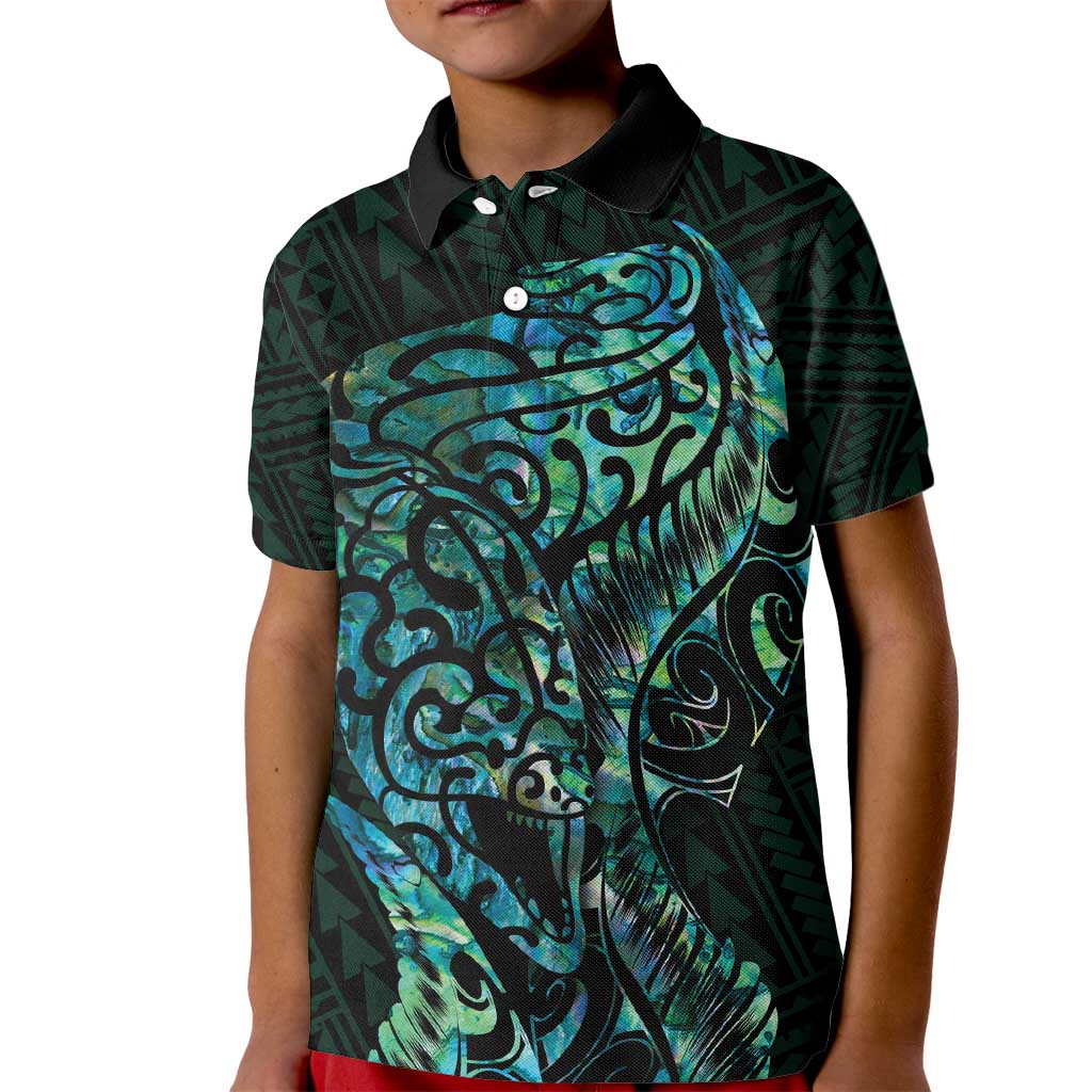 New Zealand Eel Kid Polo Shirt Tuna Aotearoa Maori With Paua Shell - Turquoise LT14 Kid Turquoise - Polynesian Pride