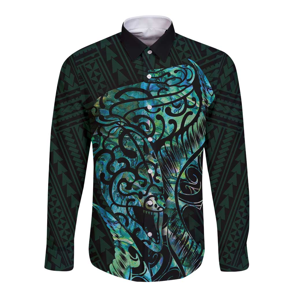 New Zealand Eel Long Sleeve Button Shirt Tuna Aotearoa Maori With Paua Shell - Turquoise LT14 Unisex Turquoise - Polynesian Pride