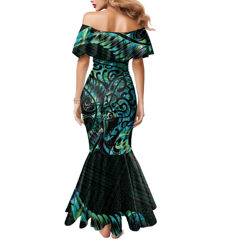 New Zealand Eel Mermaid Dress Tuna Aotearoa Maori With Paua Shell - Turquoise