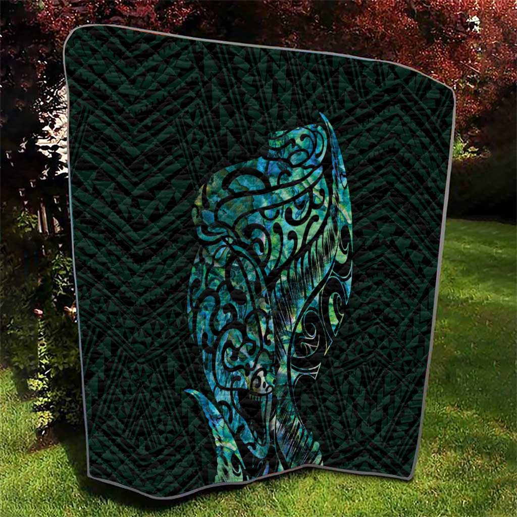 New Zealand Eel Quilt Tuna Aotearoa Maori With Paua Shell - Turquoise LT14 - Polynesian Pride