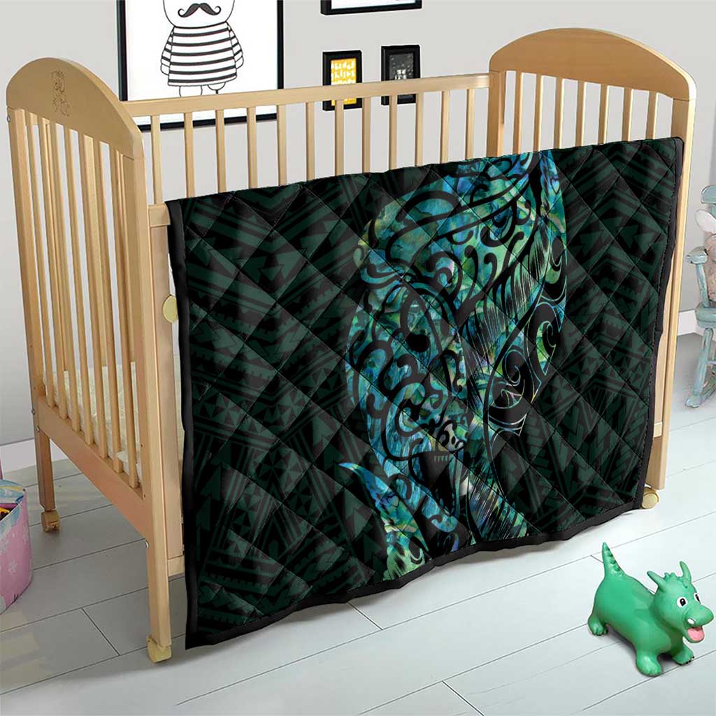 New Zealand Eel Quilt Tuna Aotearoa Maori With Paua Shell - Turquoise LT14 - Polynesian Pride