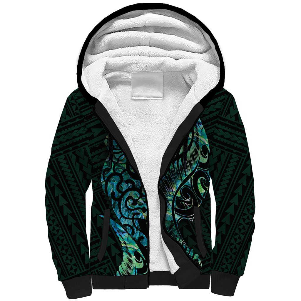 New Zealand Eel Sherpa Hoodie Tuna Aotearoa Maori With Paua Shell - Turquoise