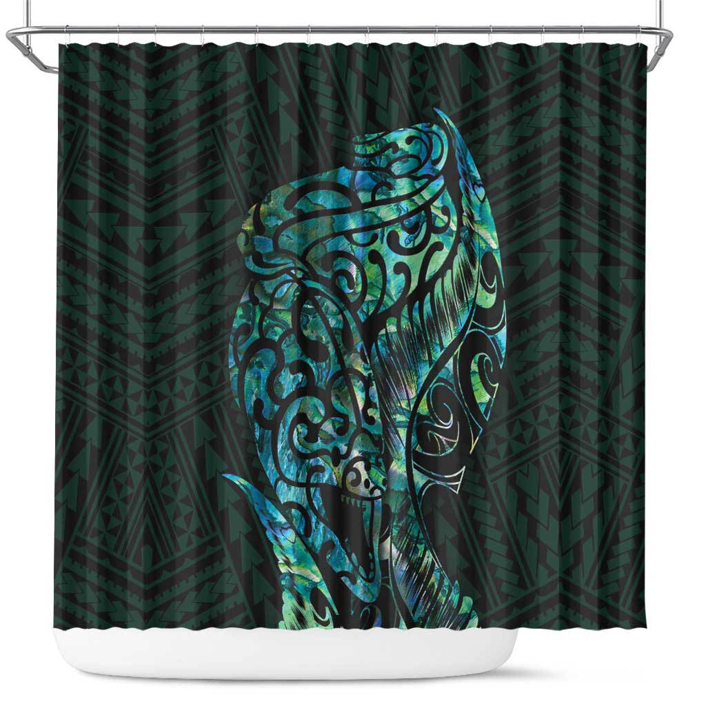 New Zealand Eel Shower Curtain Tuna Aotearoa Maori With Paua Shell - Turquoise LT14 Turquoise - Polynesian Pride
