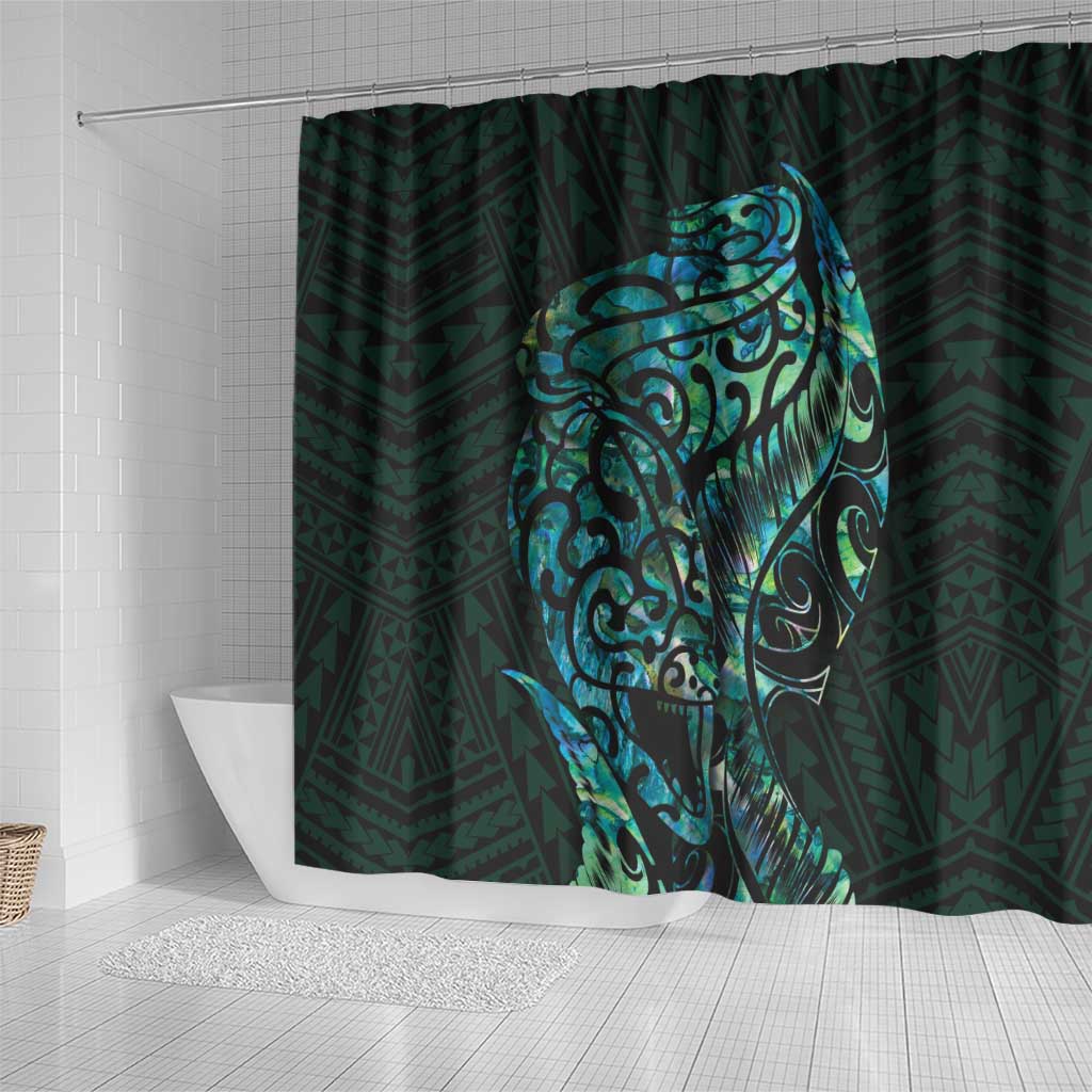 New Zealand Eel Shower Curtain Tuna Aotearoa Maori With Paua Shell - Turquoise LT14 - Polynesian Pride