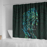 New Zealand Eel Shower Curtain Tuna Aotearoa Maori With Paua Shell - Turquoise LT14 - Polynesian Pride
