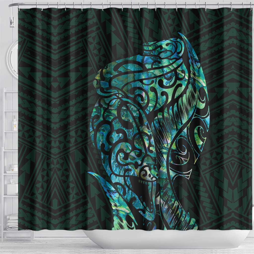 New Zealand Eel Shower Curtain Tuna Aotearoa Maori With Paua Shell - Turquoise LT14 - Polynesian Pride
