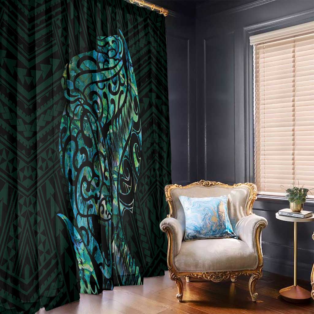 New Zealand Eel Window Curtain Tuna Aotearoa Maori With Paua Shell - Turquoise