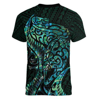 New Zealand Eel Women V-Neck T-Shirt Tuna Aotearoa Maori With Paua Shell - Turquoise LT14 - Polynesian Pride