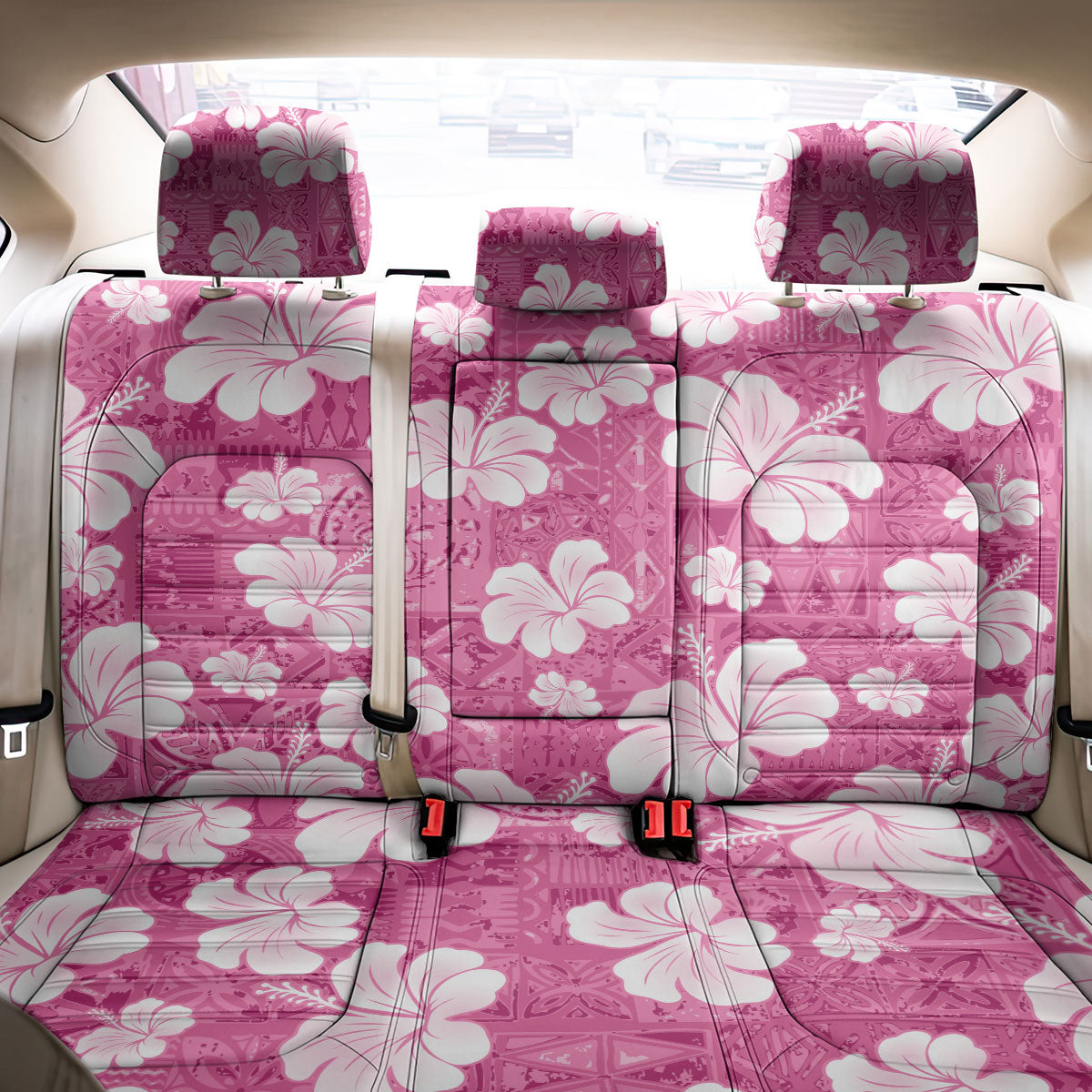 Pink Bula Fiji Masi Hibiscus Seamless Back Car Seat Cover