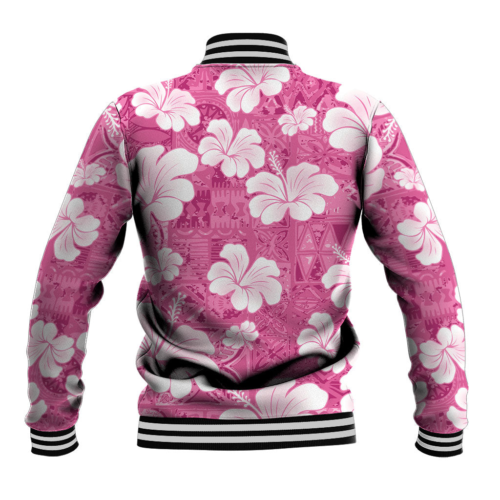 Pink Bula Fiji Masi Hibiscus Seamless Baseball Jacket
