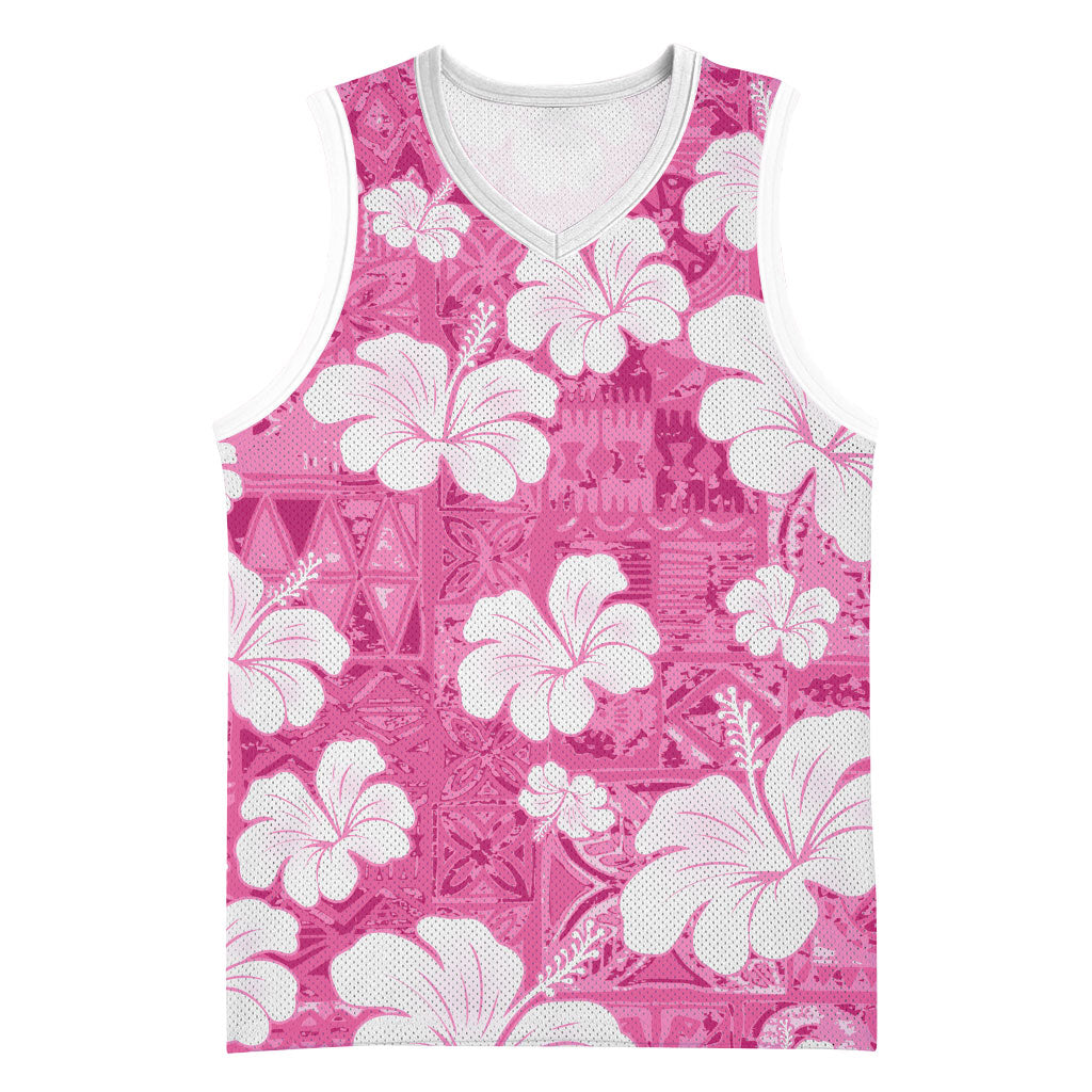 Pink Bula Fiji Masi Hibiscus Seamless Basketball Jersey
