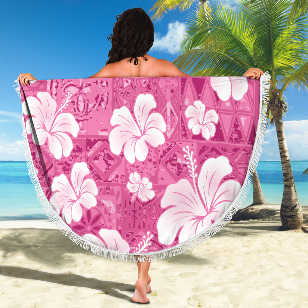 Pink Bula Fiji Masi Hibiscus Seamless Beach Blanket