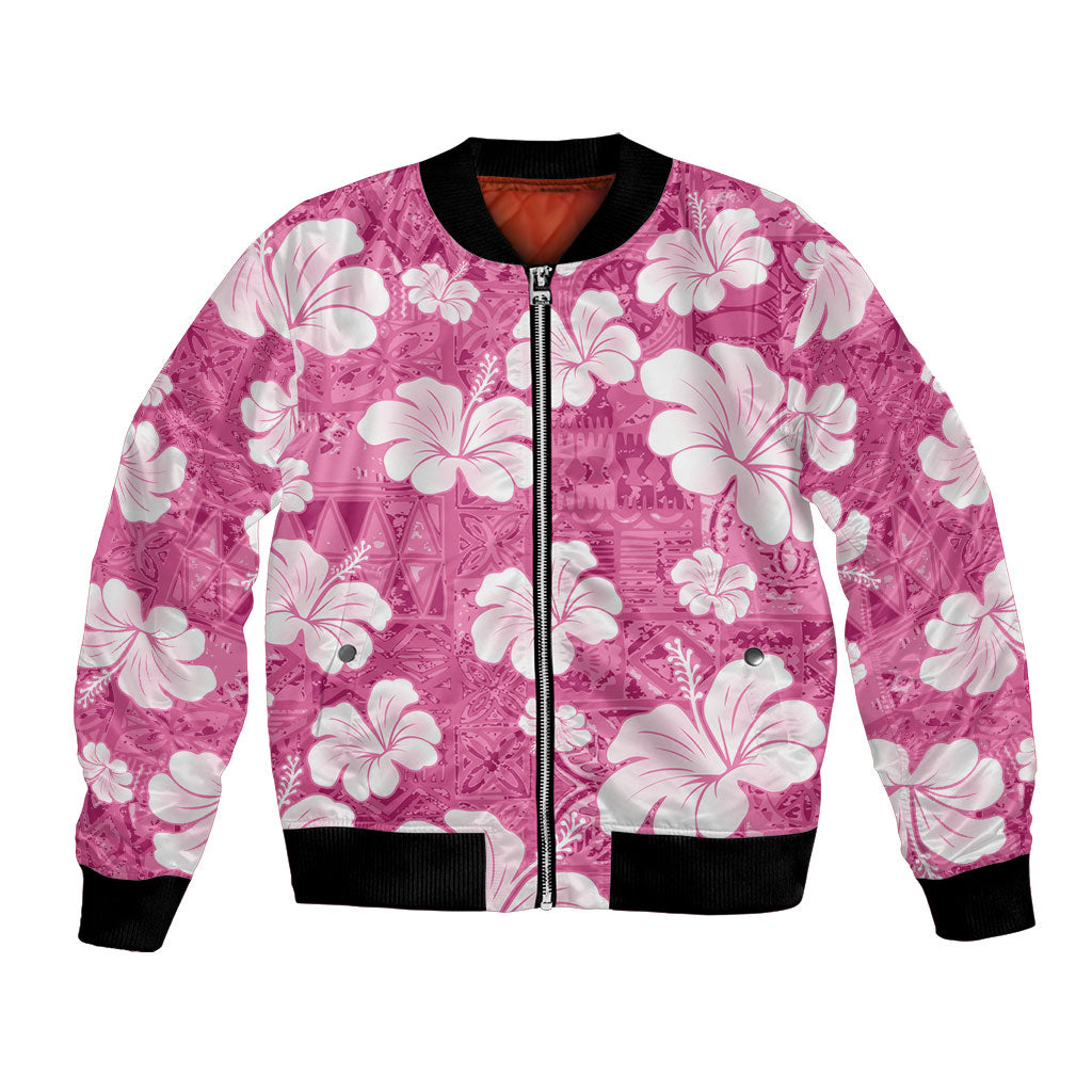 Pink Bula Fiji Masi Hibiscus Seamless Bomber Jacket