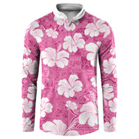 Pink Bula Fiji Masi Hibiscus Seamless Button Sweatshirt