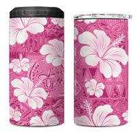 Pink Bula Fiji Masi Hibiscus Seamless 4 in 1 Can Cooler Tumbler