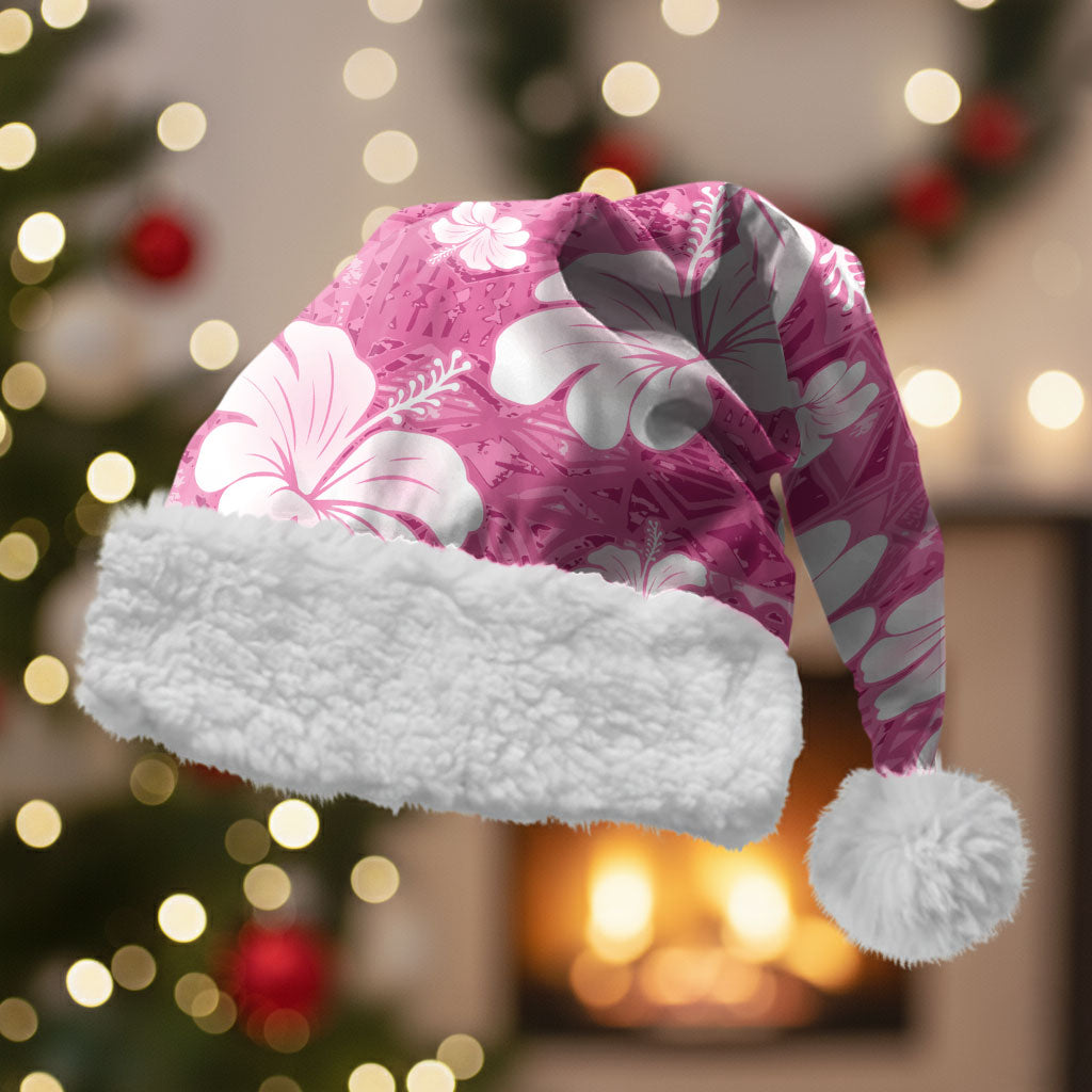 Pink Bula Fiji Masi Hibiscus Seamless Christmas Santa Hat