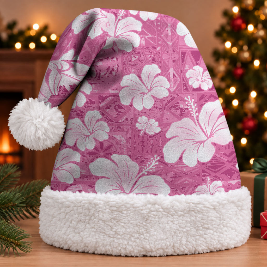 Pink Bula Fiji Masi Hibiscus Seamless Christmas Santa Hat LT14