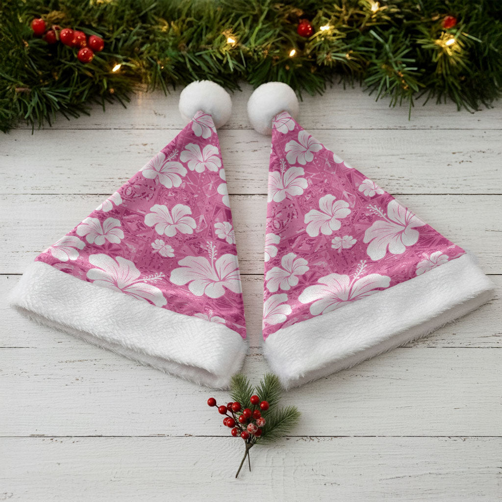 Pink Bula Fiji Masi Hibiscus Seamless Christmas Santa Hat