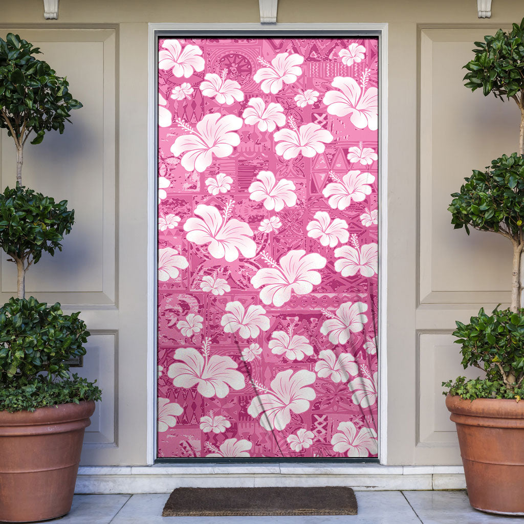 Pink Bula Fiji Masi Hibiscus Seamless Door Cover