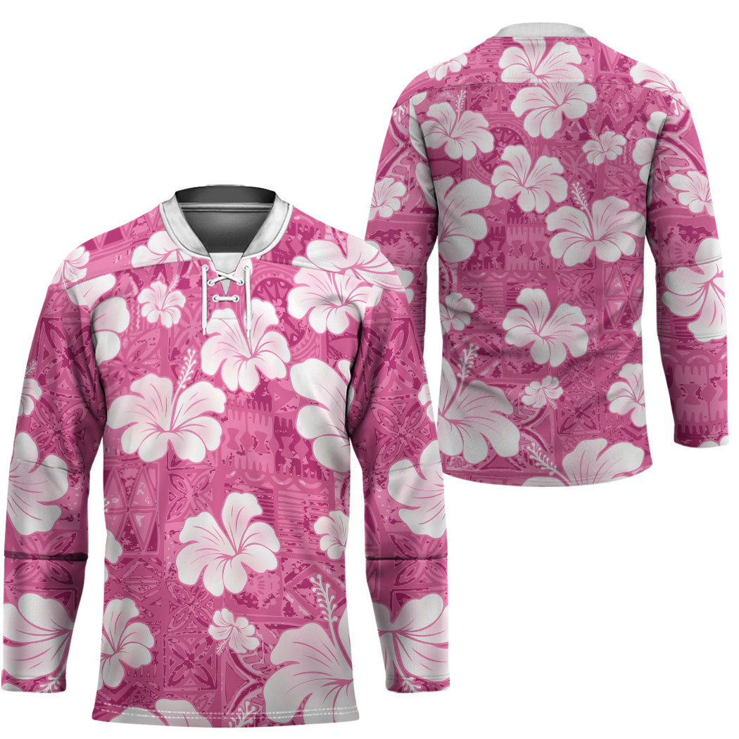 Pink Bula Fiji Masi Hibiscus Seamless Hockey Jersey