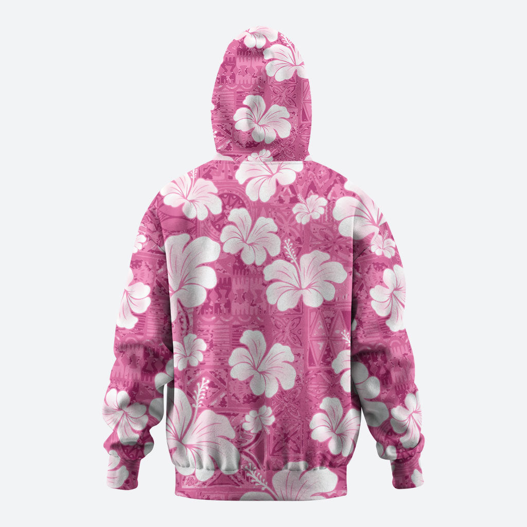 Pink Bula Fiji Masi Hibiscus Seamless Hoodie