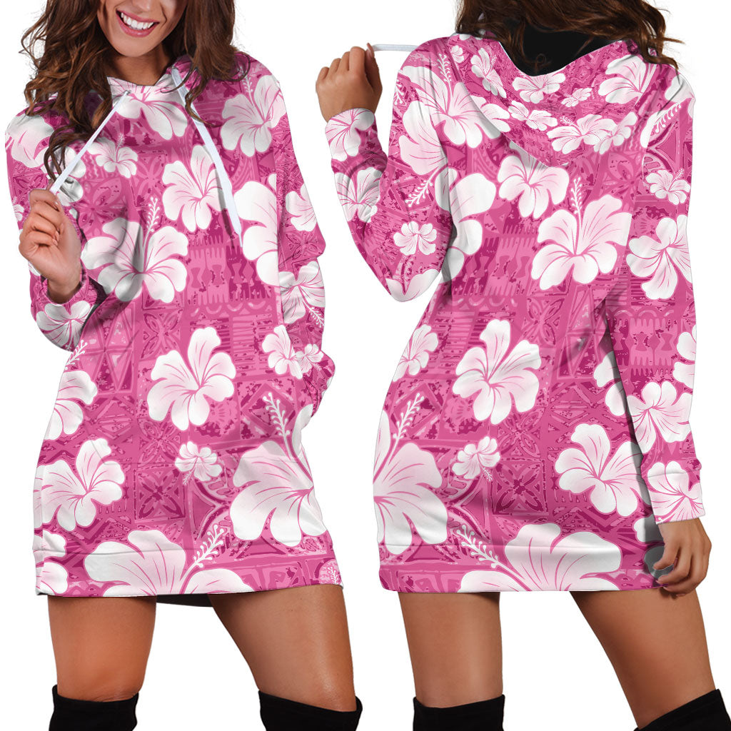 Pink Bula Fiji Masi Hibiscus Seamless Hoodie Dress