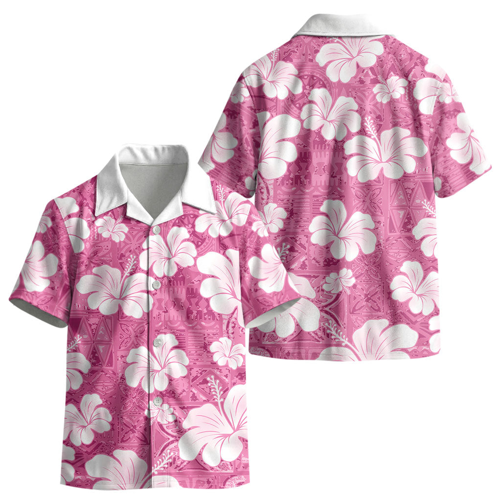 Pink Bula Fiji Masi Hibiscus Seamless Kid Hawaiian Shirt