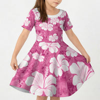 Pink Bula Fiji Masi Hibiscus Seamless Kid Short Sleeve Dress