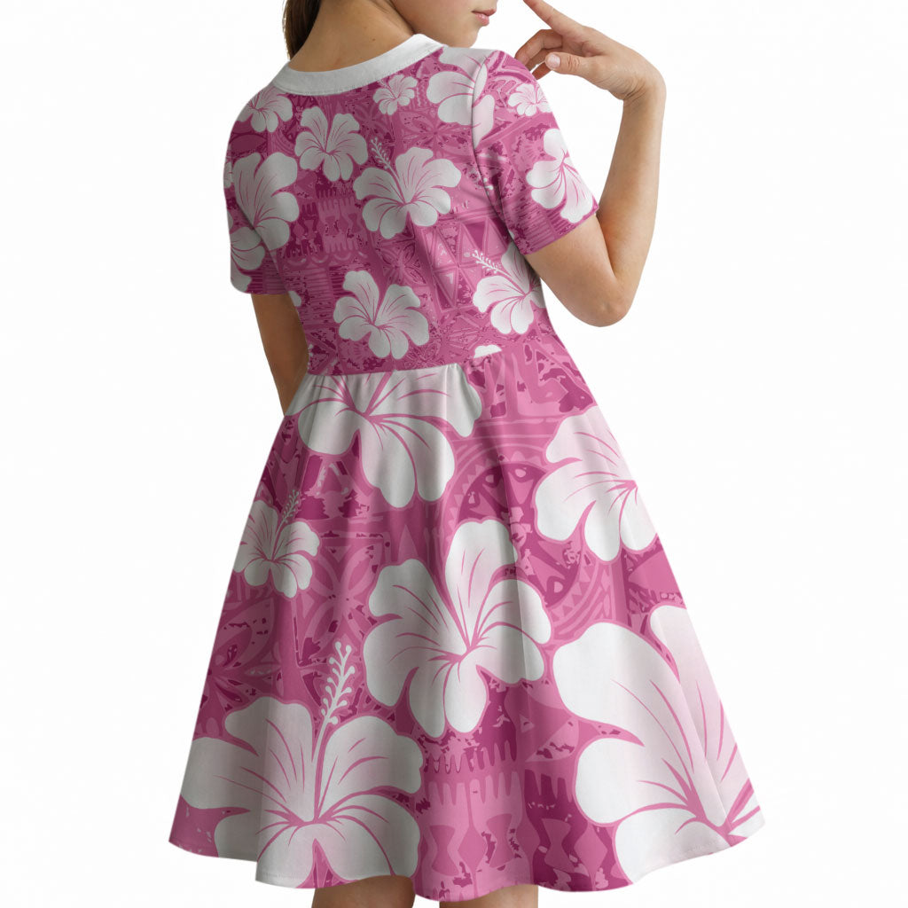 Pink Bula Fiji Masi Hibiscus Seamless Kid Short Sleeve Dress