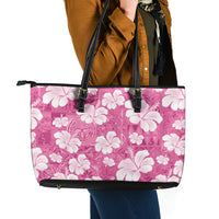 Pink Bula Fiji Masi Hibiscus Seamless Leather Tote Bag