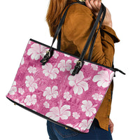 Pink Bula Fiji Masi Hibiscus Seamless Leather Tote Bag