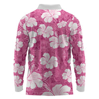 Pink Bula Fiji Masi Hibiscus Seamless Long Sleeve Polo Shirt