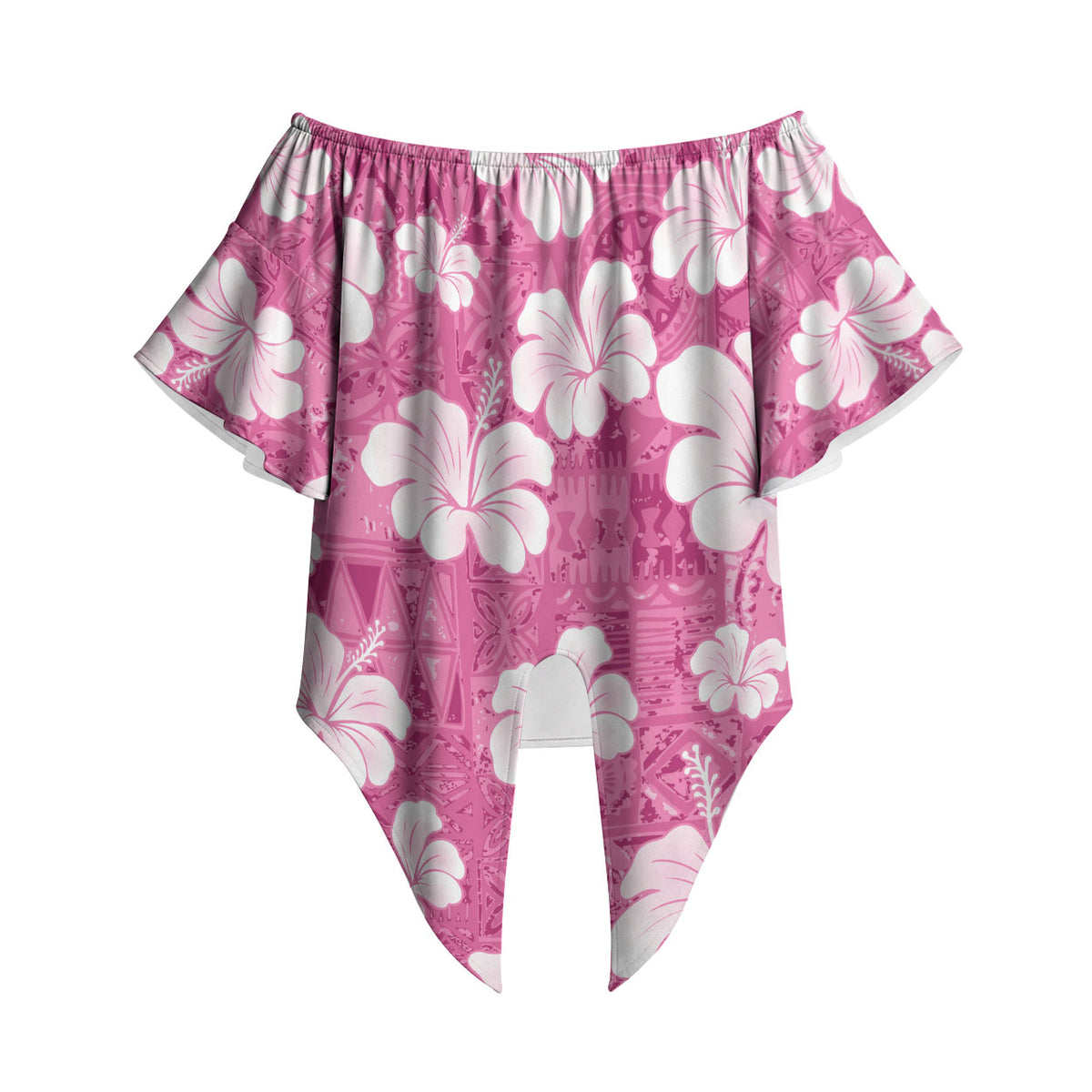 Pink Bula Fiji Masi Hibiscus Seamless Off Shoulder Wrap Waist Top