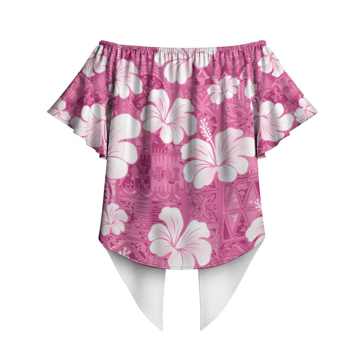 Pink Bula Fiji Masi Hibiscus Seamless Off Shoulder Wrap Waist Top