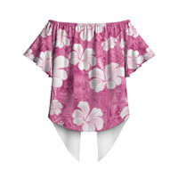 Pink Bula Fiji Masi Hibiscus Seamless Off Shoulder Wrap Waist Top