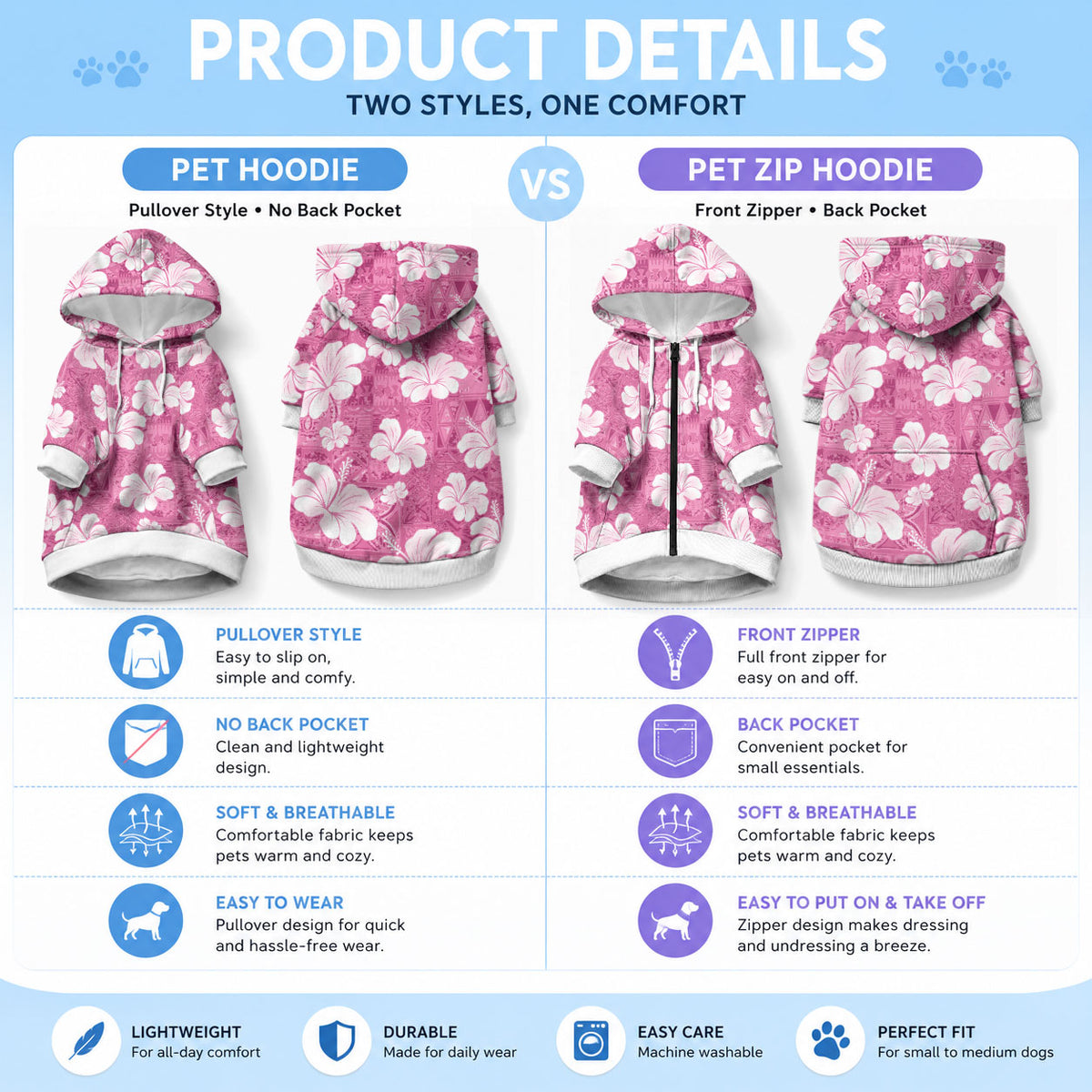 Pink Bula Fiji Masi Hibiscus Seamless Pet Hoodie