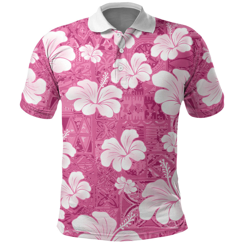 Pink Bula Fiji Masi Hibiscus Seamless Polo Shirt