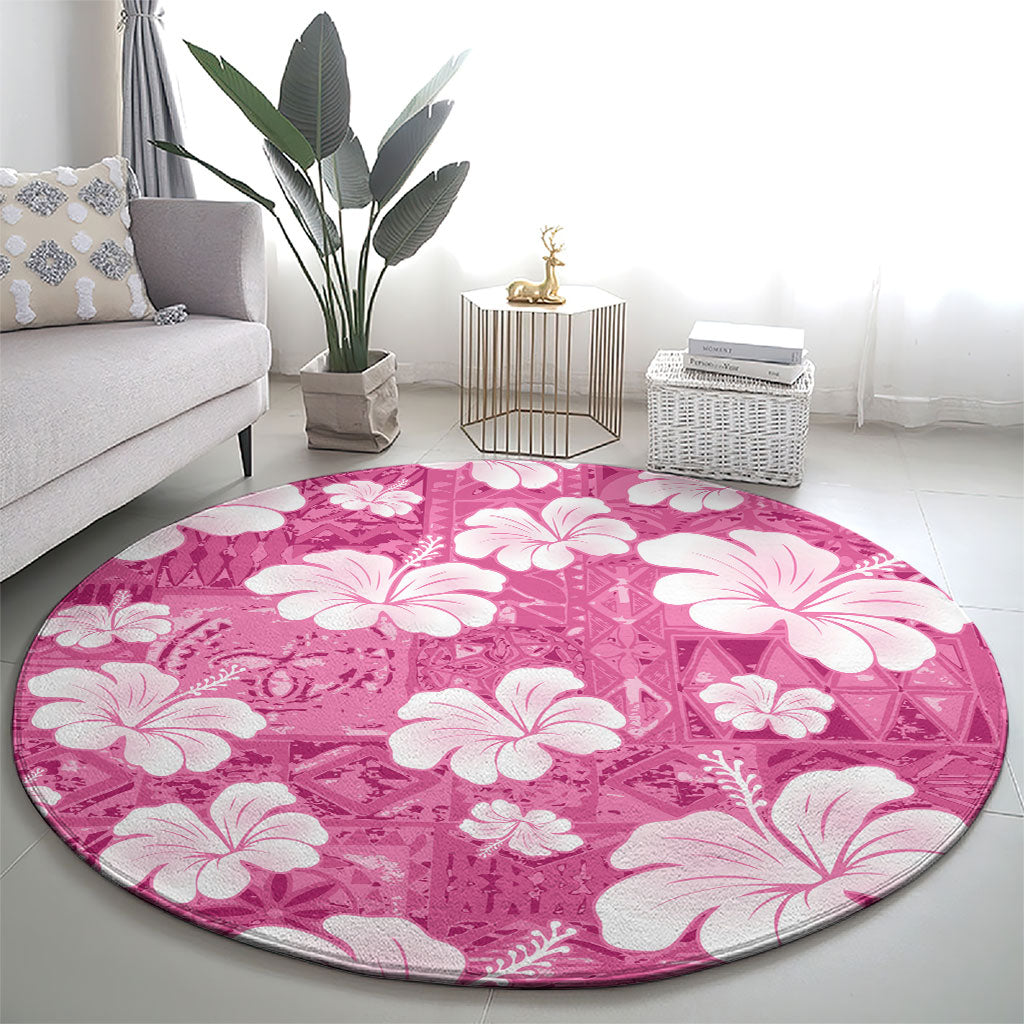 Pink Bula Fiji Masi Hibiscus Seamless Round Carpet