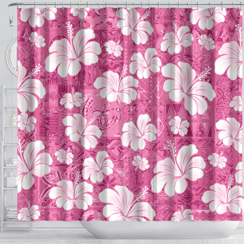 Pink Bula Fiji Masi Hibiscus Seamless Shower Curtain