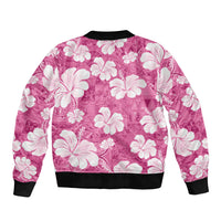 Pink Bula Fiji Masi Hibiscus Seamless Sleeve Zip Bomber Jacket
