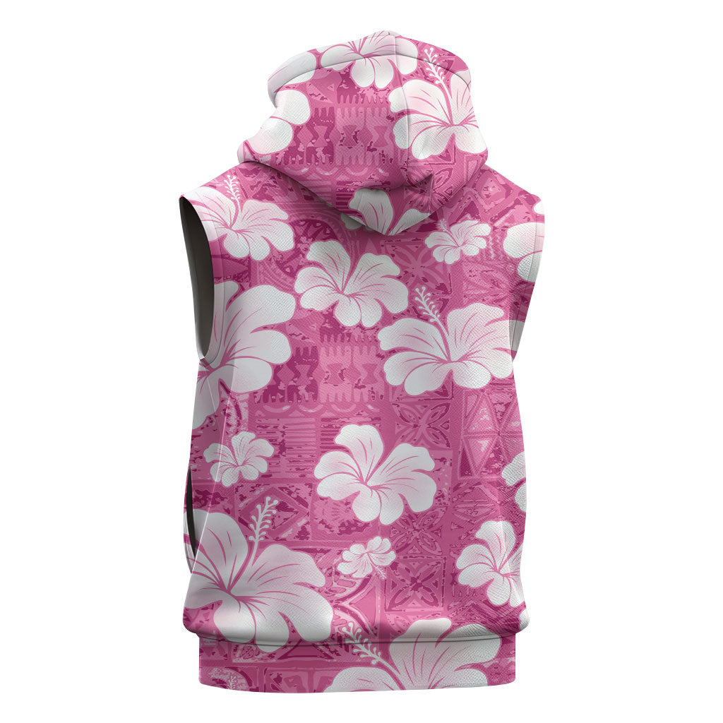 Pink Bula Fiji Masi Hibiscus Seamless Sleeveless Hoodie