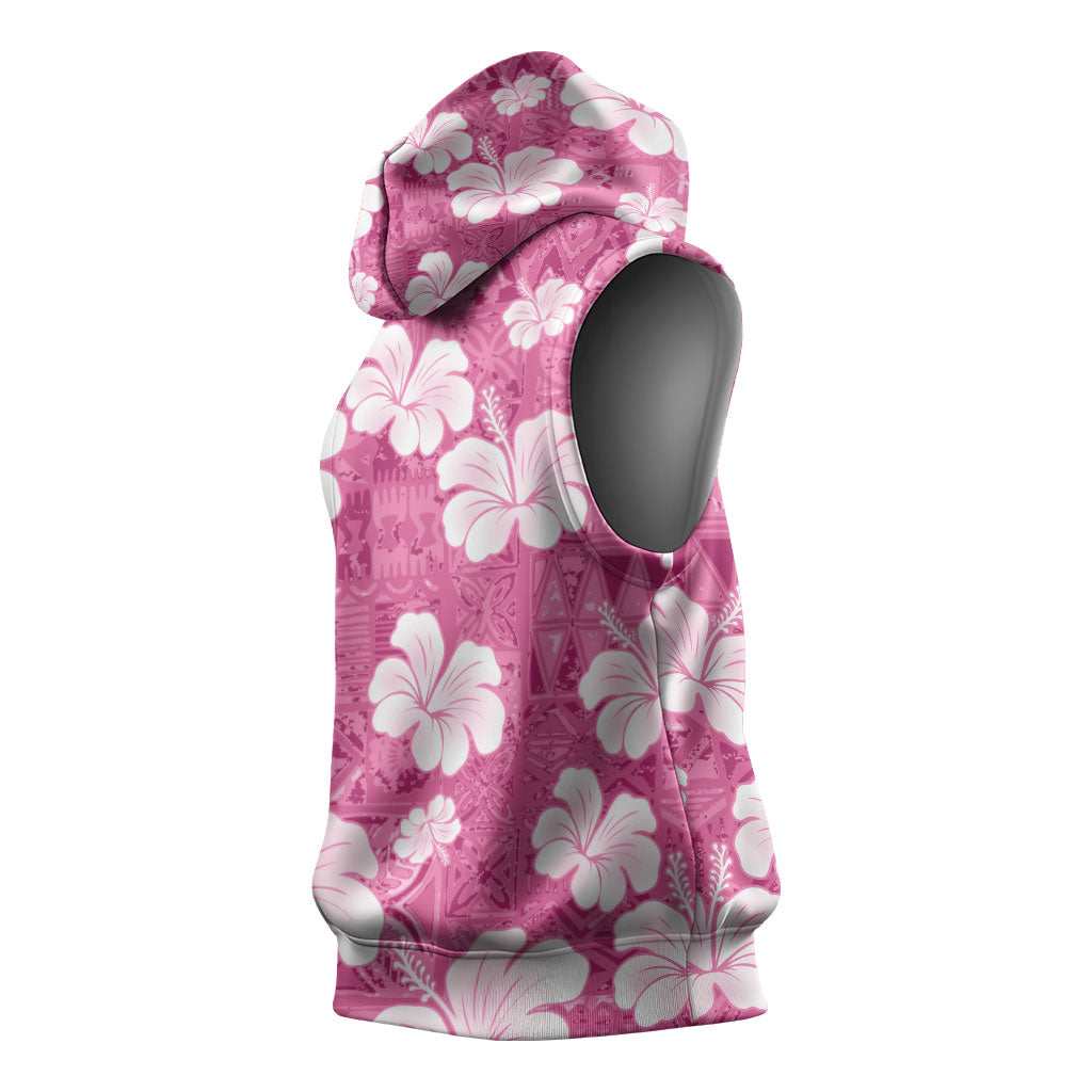 Pink Bula Fiji Masi Hibiscus Seamless Sleeveless Hoodie