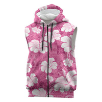 Pink Bula Fiji Masi Hibiscus Seamless Sleeveless Zip Hoodie