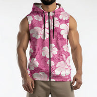 Pink Bula Fiji Masi Hibiscus Seamless Sleeveless Zip Hoodie