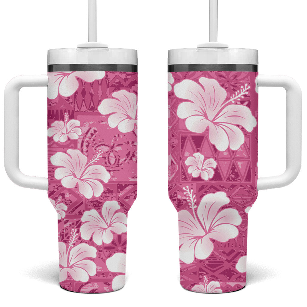 Pink Bula Fiji Masi Hibiscus Seamless Tumbler With Handle