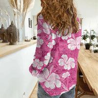 Pink Bula Fiji Masi Hibiscus Seamless Women Casual Shirt