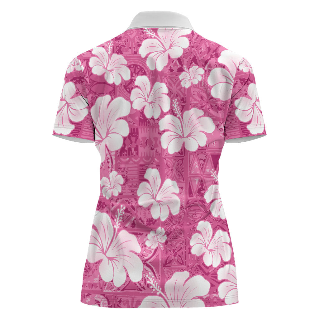 Pink Bula Fiji Masi Hibiscus Seamless Women Polo Shirt