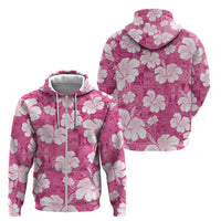 Pink Bula Fiji Masi Hibiscus Seamless Zip Hoodie